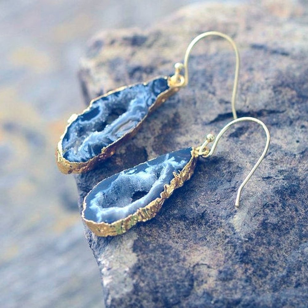 Sliced Geode Dangle Druzy Earrings